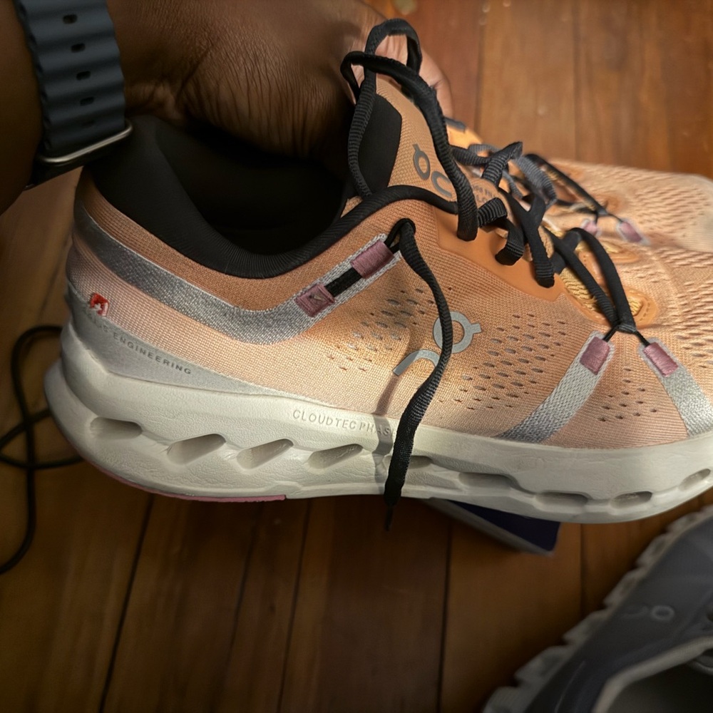 On Running Women's Coral and Gray Athletic Shoes